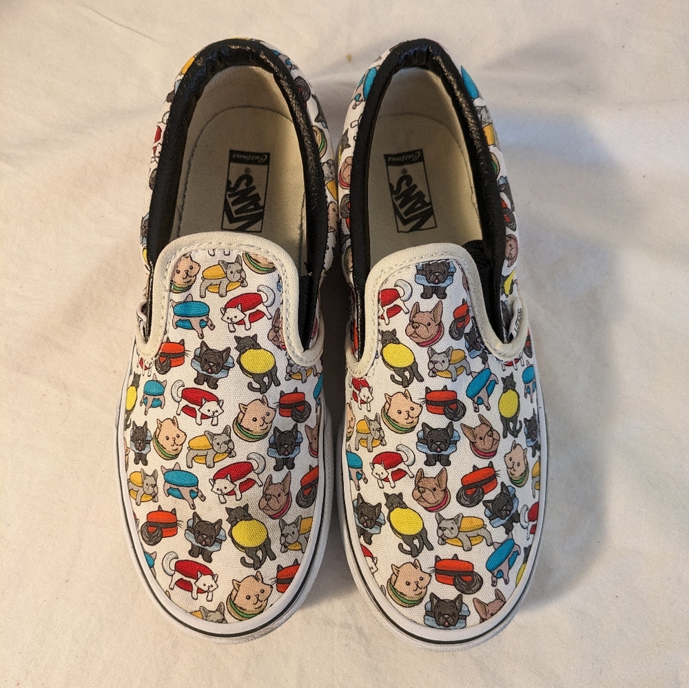 Vans canvas slip on macarons kitties and puppies sz 2.5 youth